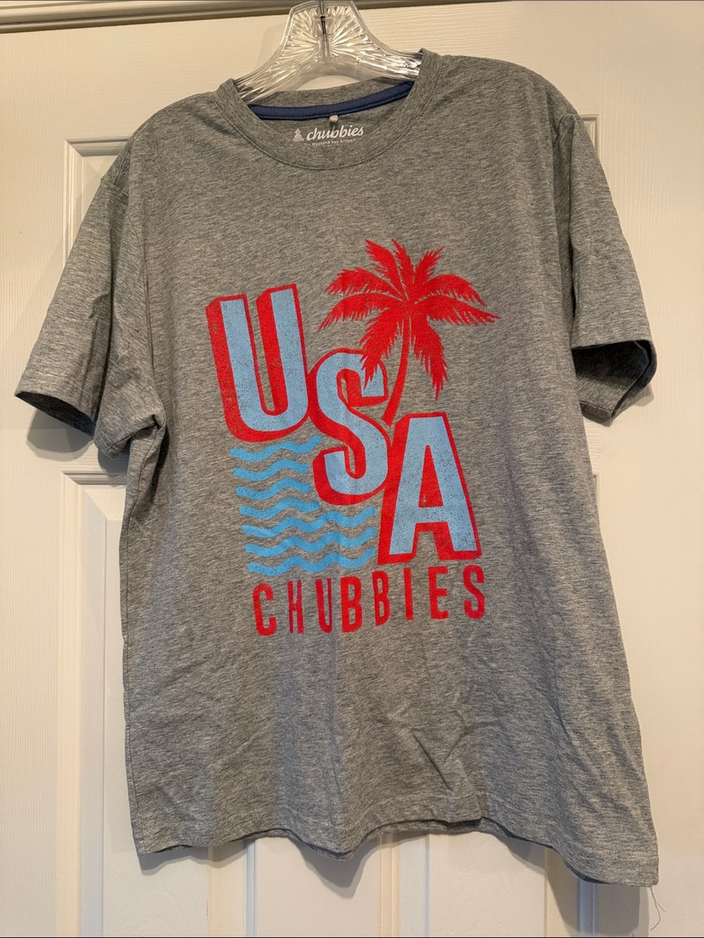 chubbies Gray Tee with Red & Blue USA Palm Graphic